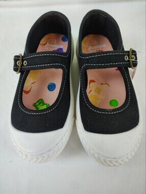Child's Justice Black Mary Jane Sneakers with White Soles Size 13